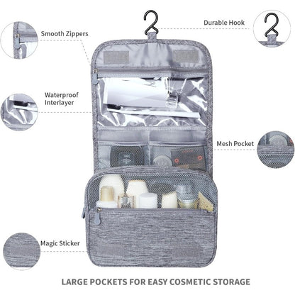 Large Capacity  Travel Bag with Hanging Hook for Waterproof Travel Cosmetic Bag Bathroom Storage Bag for Brushes Set,Full-Sized Shampoo,Toiletries,Accessories-Grey