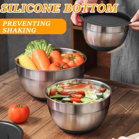 Kitchen Stainless Steel Mixing Bowl Set With Sealed Lids & Graters Rustproof Bowls For Mixing Kneading Serving Salad