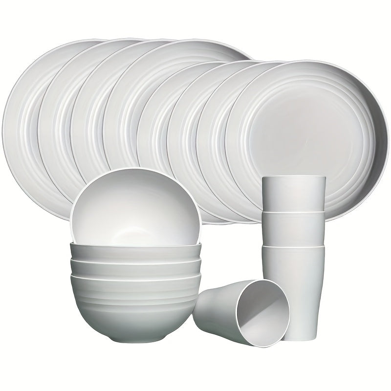 16-Piece Unbreakable Dinnerware Set, Shatterproof Plates, Microwave & Dishwasher Safe, Reusable Tableware - 8 Plates, 4 Bowls, 4 Cups - Perfect for Camping, Picnics, Housewarming Gifts, Family Gatherings, and Everyday Use