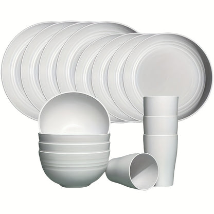 16-Piece Unbreakable Dinnerware Set, Shatterproof Plates, Microwave & Dishwasher Safe, Reusable Tableware - 8 Plates, 4 Bowls, 4 Cups - Perfect for Camping, Picnics, Housewarming Gifts, Family Gatherings, and Everyday Use