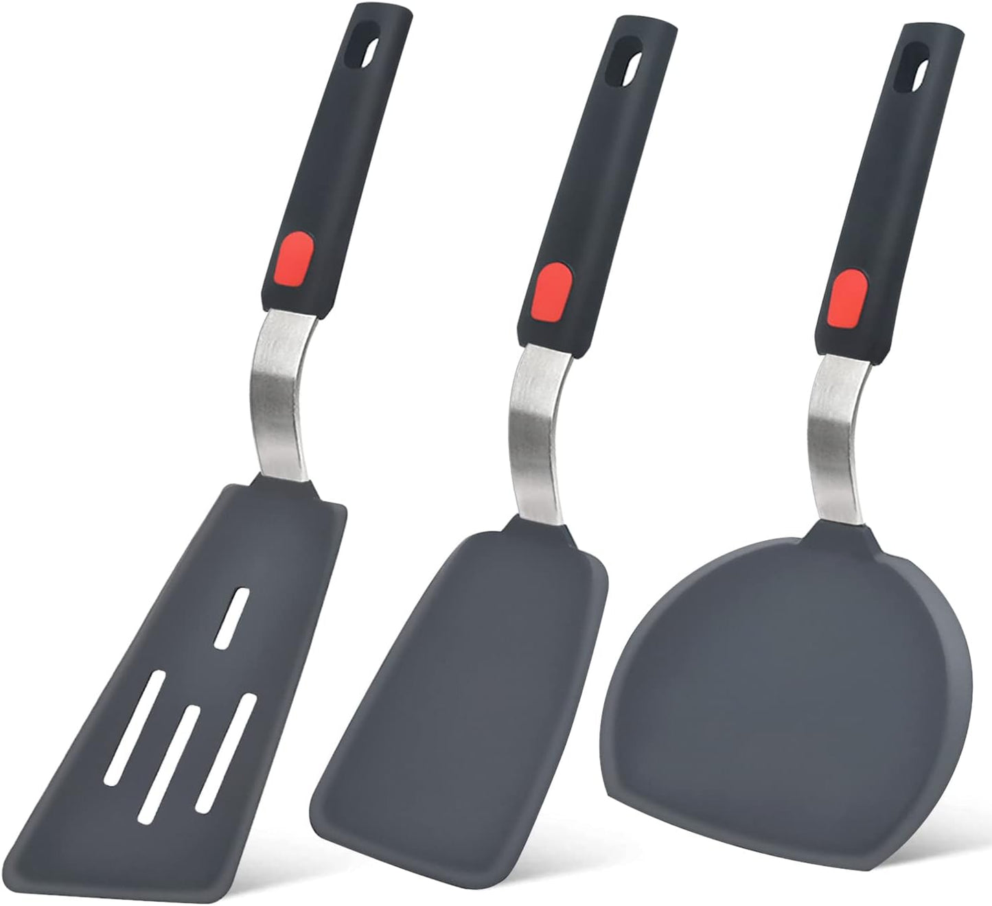 Silicone Spatula Turner Set of 3, Heat Resistant Cooking Spatulas for Nonstick Cookware, Large Flexible Kitchen  Rubber Spatula Set for Egg, Pancake, Fish, Burger