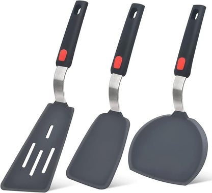 Silicone Spatula Turner Set of 3, Heat Resistant Cooking Spatulas for Nonstick Cookware, Large Flexible Kitchen  Rubber Spatula Set for Egg, Pancake, Fish, Burger