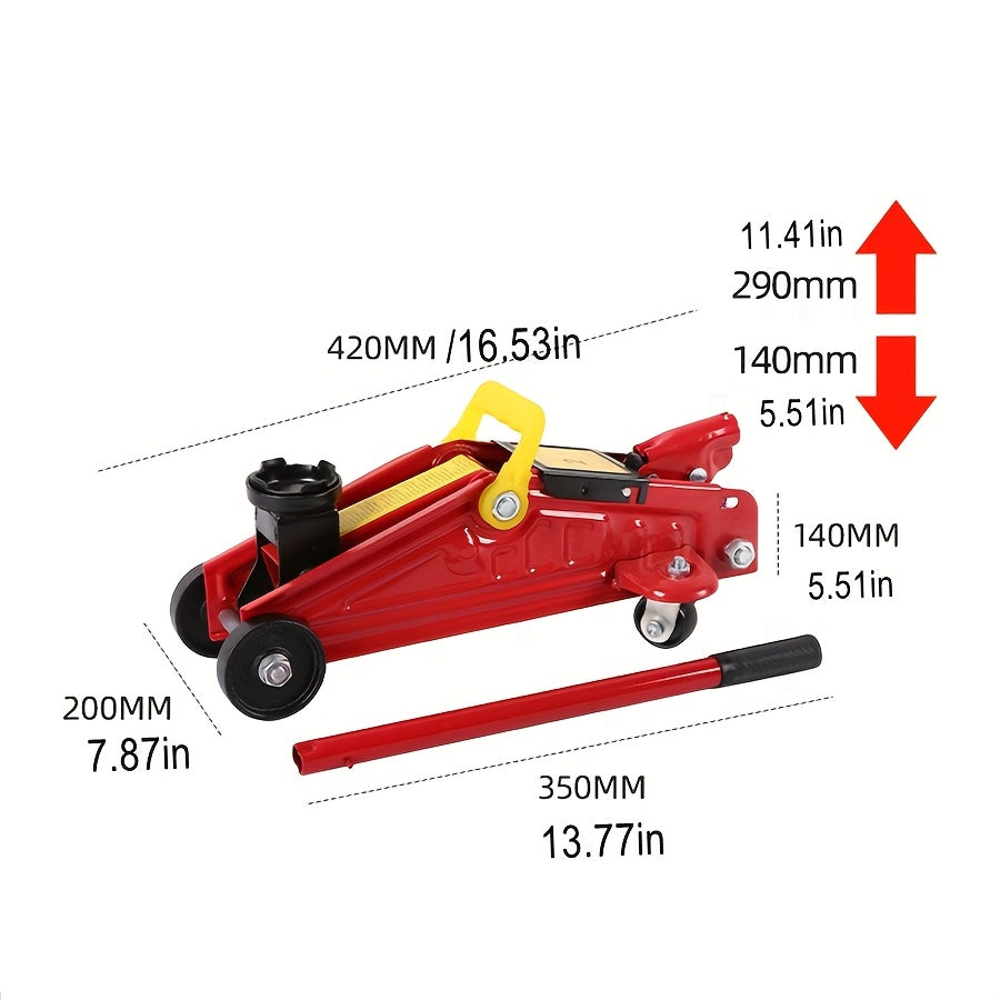 2-ton hydraulic floor jack - heavy-duty steel low profile handcart jack with safety valve, lifting range of 135-290mm, rotating casters and storage box - suitable for cars, trucks, trucks - emergency tire replacement and chassis maintenance, portable
