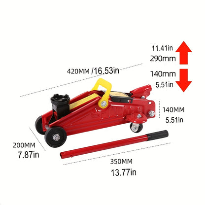 2-ton hydraulic floor jack - heavy-duty steel low profile handcart jack with safety valve, lifting range of 135-290mm, rotating casters and storage box - suitable for cars, trucks, trucks - emergency tire replacement and chassis maintenance, portable