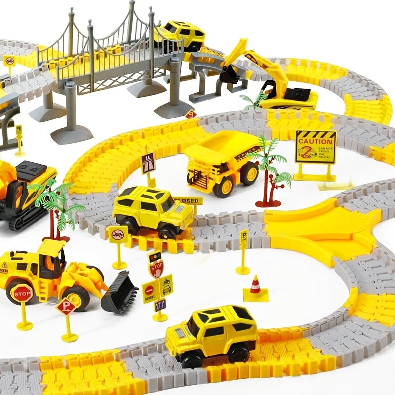 Kids Toys 288 PCS Construction Race Tracks Toy for 5 Year Old Boys Girls, Construction Truck Car and Flexible Track Play Set Create A Engineering Road Games Toddler Toys Birthday Gifts