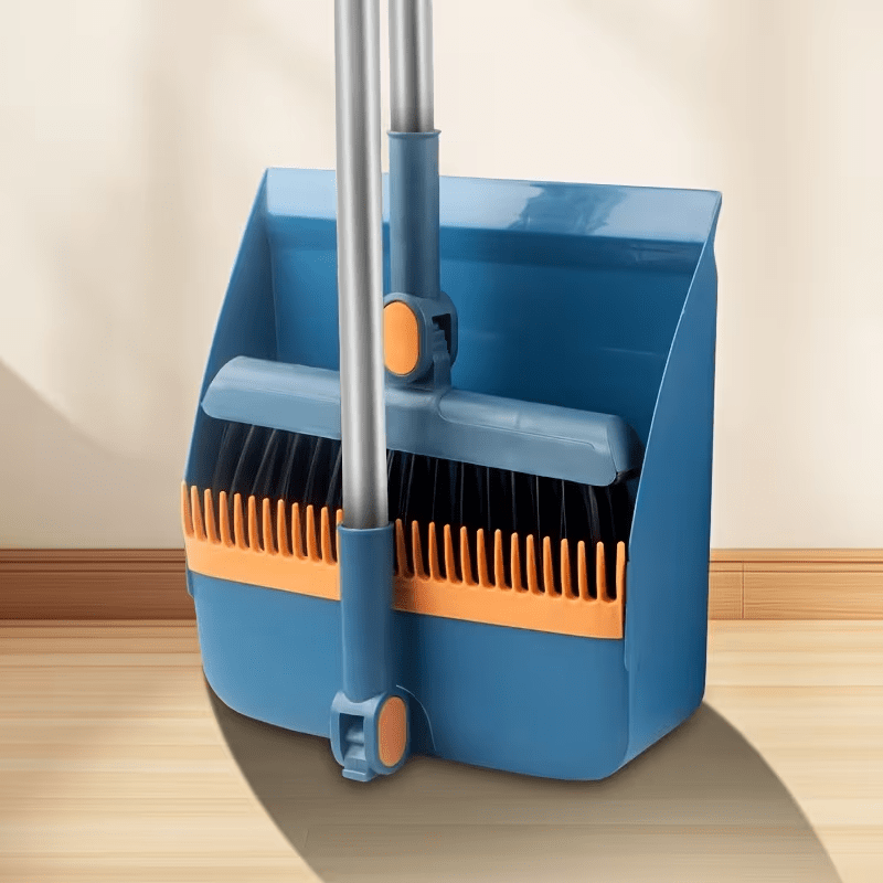 Broom and Dustpan Set, Long Adjustable Handle Broom Dustpan Combo with Dustpan Teeth to Clean Hair Suitable for Home Kitchen Office Hall Floor