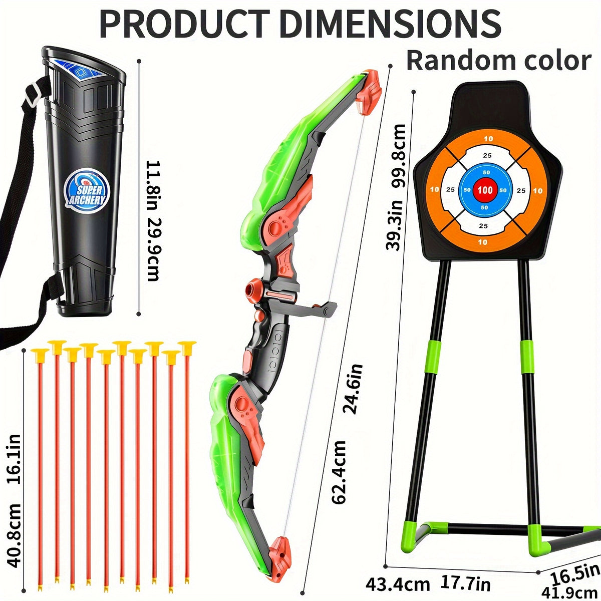 Bow and Arrow Set for Kids, 1 Pack LED Light Up Archery Set with 10 Suction Cup Arrows, Indoor and Outdoor Toy for Boys Girls Age 4-12 with Standing Target&1 Quivers