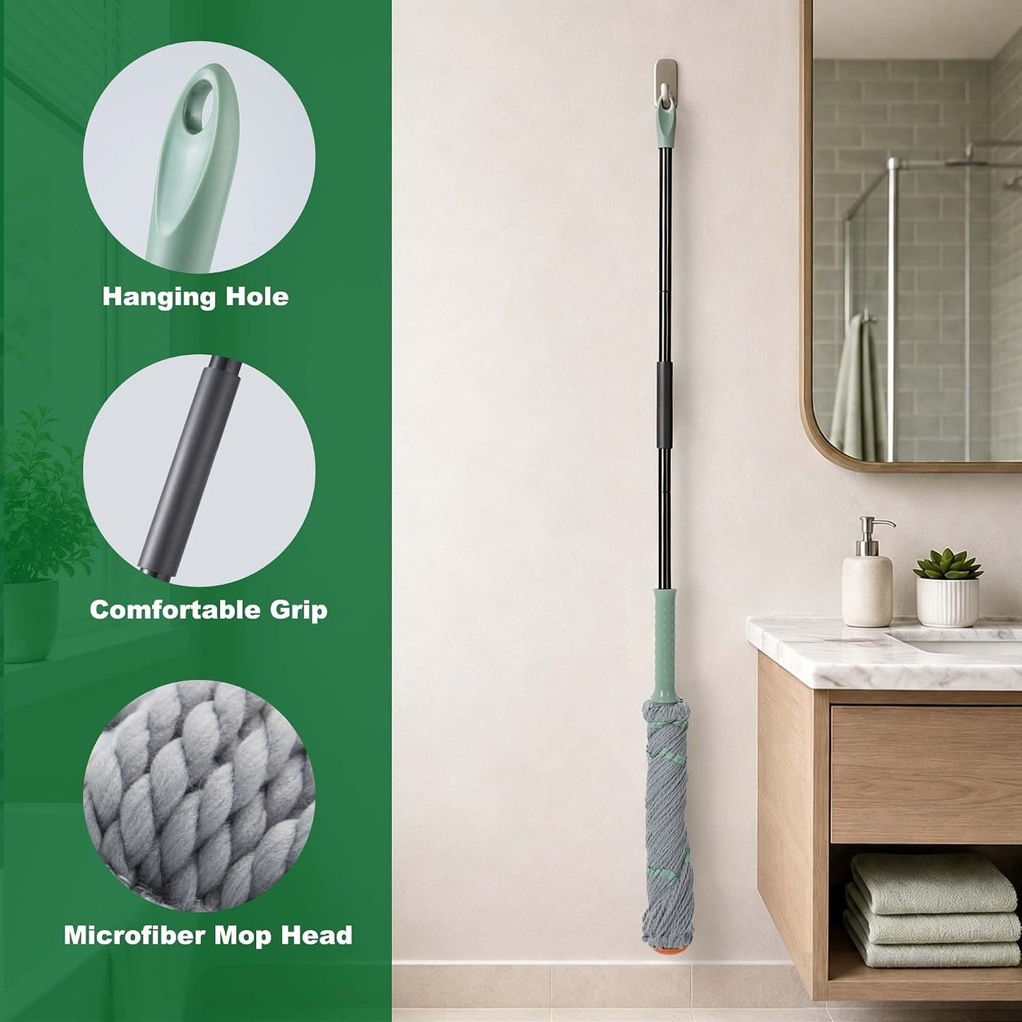 Self Wringing Mop for Floor Cleaning, Long Handled Twist Mop with Scouring Pad for Kitchen Hardwood Vinyl Tile Laminate Home Office