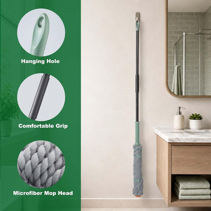 Self Wringing Mop for Floor Cleaning, Long Handled Twist Mop with Scouring Pad for Kitchen Hardwood Vinyl Tile Laminate Home Office