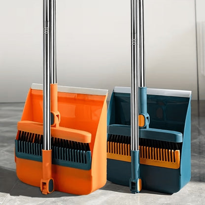 Broom and Dustpan Set, Long Adjustable Handle Broom Dustpan Combo with Dustpan Teeth to Clean Hair Suitable for Home Kitchen Office Hall Floor