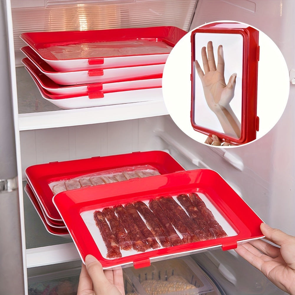 Food Plastic Preservation Tray, Stackable Food Tray Reusable Creative fresh tray storage for Food Preservation