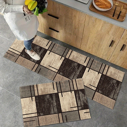 Rug Hallway Runner Rug Washable Kitchen Runner Rugs with Rubber Backing Brown Plaid Vintage Rug for Entryway Indoor, Kitchen, Laundry, Bedroom