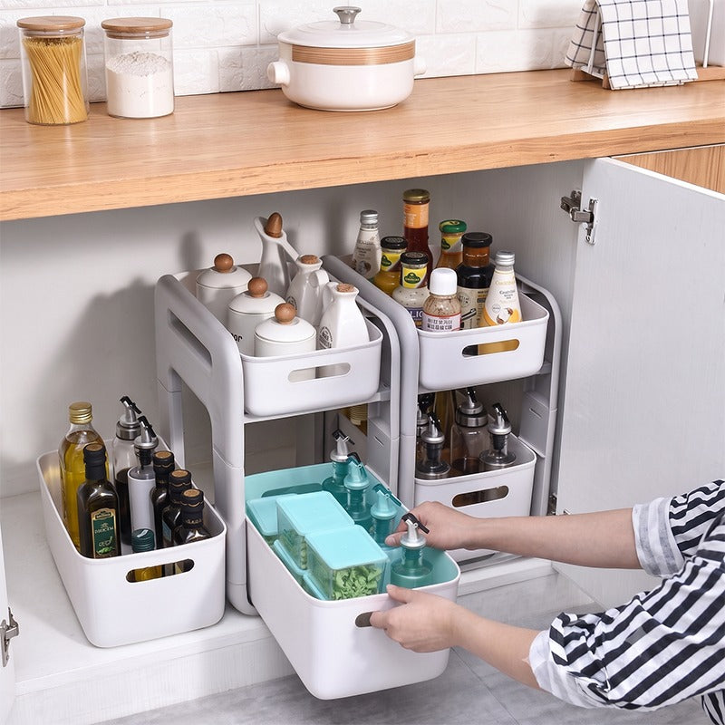 Storage Bins Set 3/6/9PCS, Multi-Purpose Plastic Organizer Bins with Handles, Stackable Kitchen Pantry Storage Baskets for Refrigerator, Cabinets, Bathroom and Home Organization