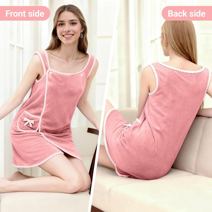Bathrobes Wearable Quick-Dry Shower Wrap for Women Soft Absorbent Towel Dress with Pocket Adjustable Spa Bathrobe Travel-Friendly Bath Wrap