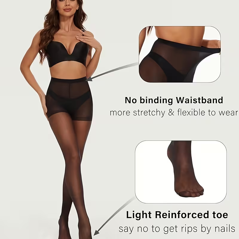 Sheer Tights for Women, 6 Pairs High Waist Control Top Pantyhose Soft Elastic Stretch (Fits 90-120lbs / 40-60kg), Black & Nude Nylon Blend, for Office Work Wear Dress Party Ladies
