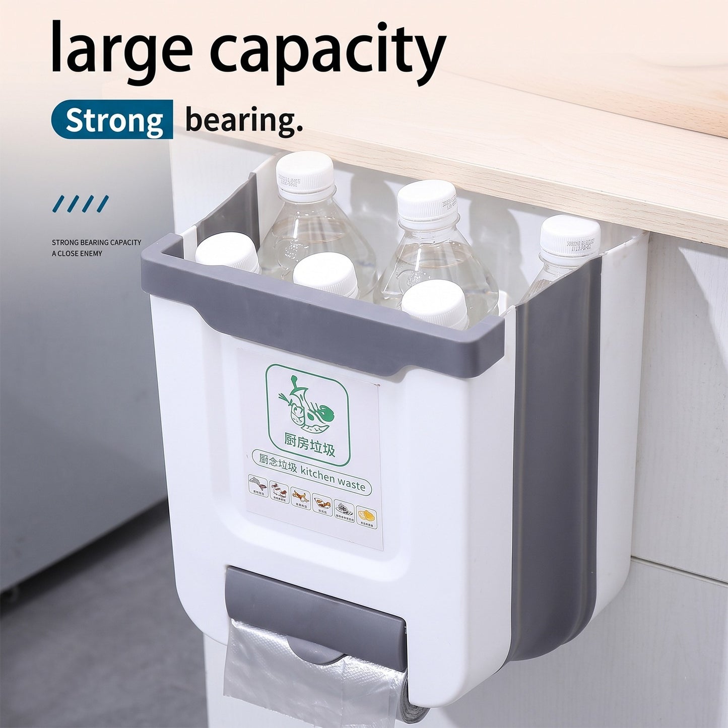 Hanging Trash Can for Kitchen Cabinet Door, Collapsible & Wall Mounted Space Saving Waste Bin, 3 Colours Durable PP Plastic, for Kitchen Bathroom Car Office Household Cleaning