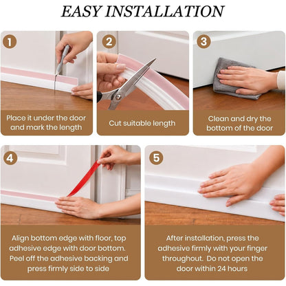 Door Draft Stopper Under Door Seal Strip, 4/8/12Pack Self Adhesive Weather Stripping Gap Sealer Tape, Soundproof White Silicone, for Home Bedroom Front Door