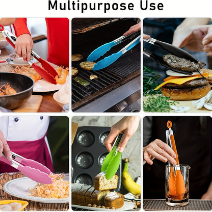 3PCS Kitchen Tongs with Silicone Tips for Cooking Serving 7, 9, 12 Inch, Heavy Duty Stainless Steel Locking Tong for BBQ, Grilling Steak, Salad, Toast, Pasta