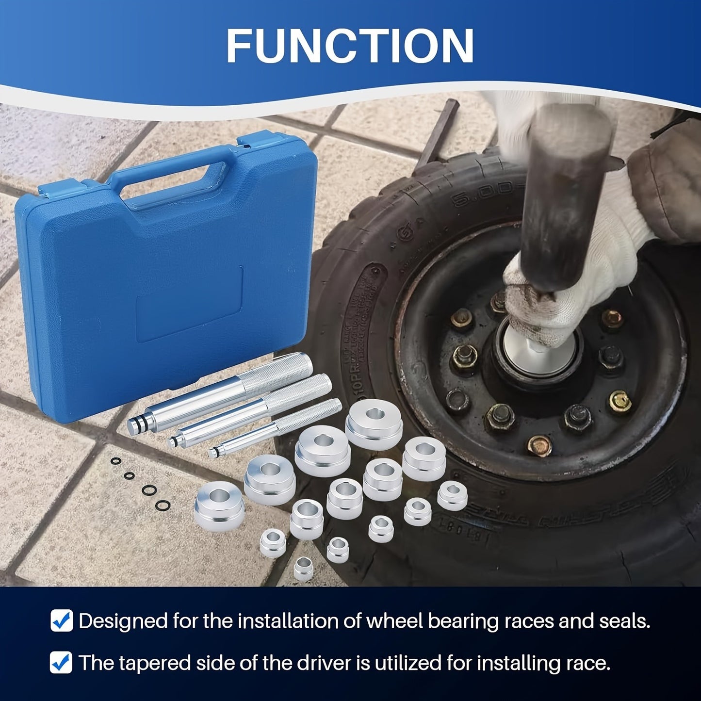 17-Piece Motorcycle Wheel Bearing Tool Set | Includes Bearing Race, Seal Driver, and Bearing Support Tools for Efficient Maintenance and Repair