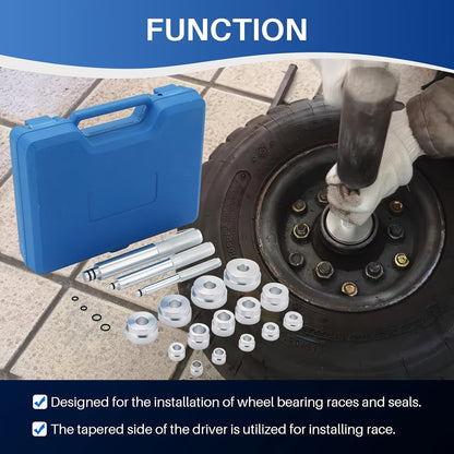 17-Piece Motorcycle Wheel Bearing Tool Set | Includes Bearing Race, Seal Driver, and Bearing Support Tools for Efficient Maintenance and Repair