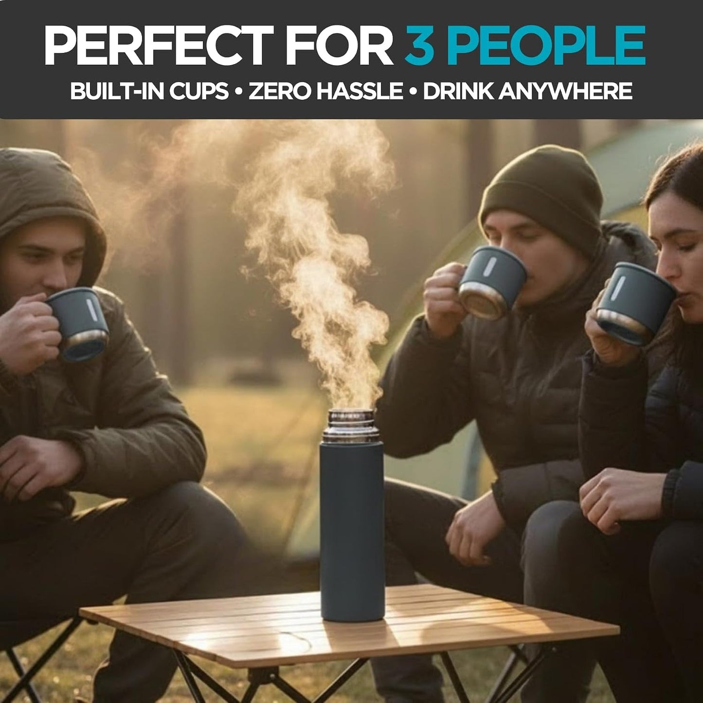 Flask Gift Set, Stainless Steel Insulated Water Bottle w/ 3 Cups, Hot & Cold Drinks Coffee Thermo Water Bottle, Reusable Thermal Cup for Outdoor Camping Travel, Termos para Agua Fria, 17oz