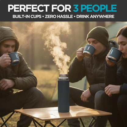 Flask Gift Set, Stainless Steel Insulated Water Bottle w/ 3 Cups, Hot & Cold Drinks Coffee Thermo Water Bottle, Reusable Thermal Cup for Outdoor Camping Travel, Termos para Agua Fria, 17oz