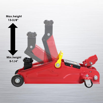 Hydraulic Trolley Service Lift Jack/Portable Floor Jack with Special Slow Release and Blow Mold Carrying Storage Case : 2 Ton (4, 000 lb) Capacity, Red.