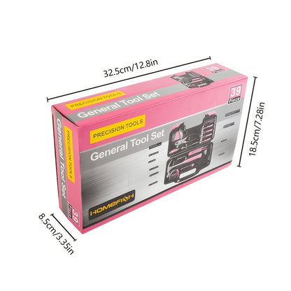 39-piece Pink Tool Set | Includes screwdriver, pantry knife, scissors, measuring tape, hammer, Allen wrench, and pliers | Suitable for home, garage, garden, office, and college dormitories | Ideal for women