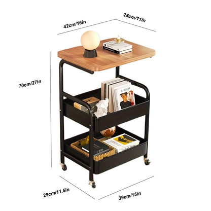 3-Tier Rolling Cart in Black & White - Multi-Functional Desktop Organizer for Snacks, Books & More | Ideal for Home or Office | Durable Metal Frame Kitchen Storage Solution