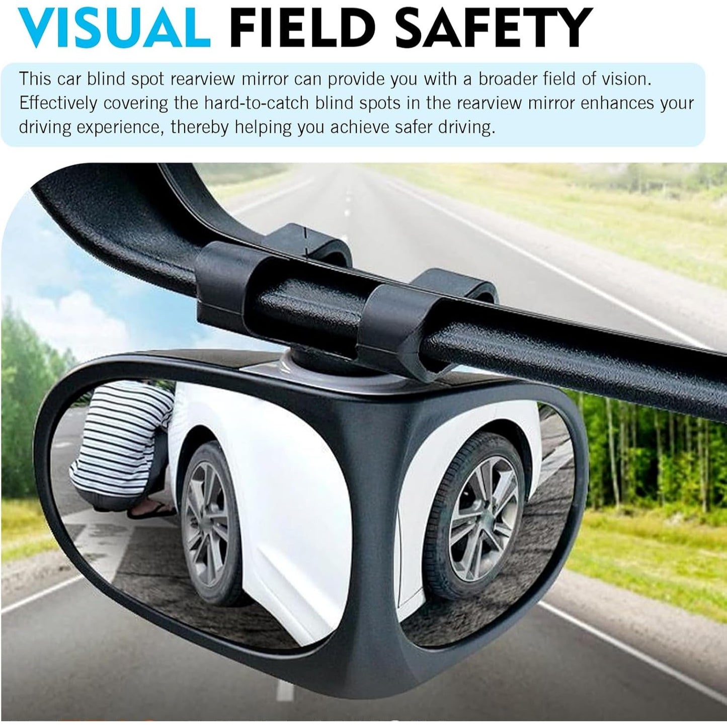 2 PCS Car Blind Spot Mirrors, Dual-sided Wide Angle Rearview Auxiliary with 360 Degree Adjustment, ABS Anti-collision Housing and HD Glass Design, Snap-on and Adhesive Mounting Mirror (Black)