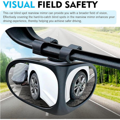 2 PCS Car Blind Spot Mirrors, Dual-sided Wide Angle Rearview Auxiliary with 360 Degree Adjustment, ABS Anti-collision Housing and HD Glass Design, Snap-on and Adhesive Mounting Mirror (Black)