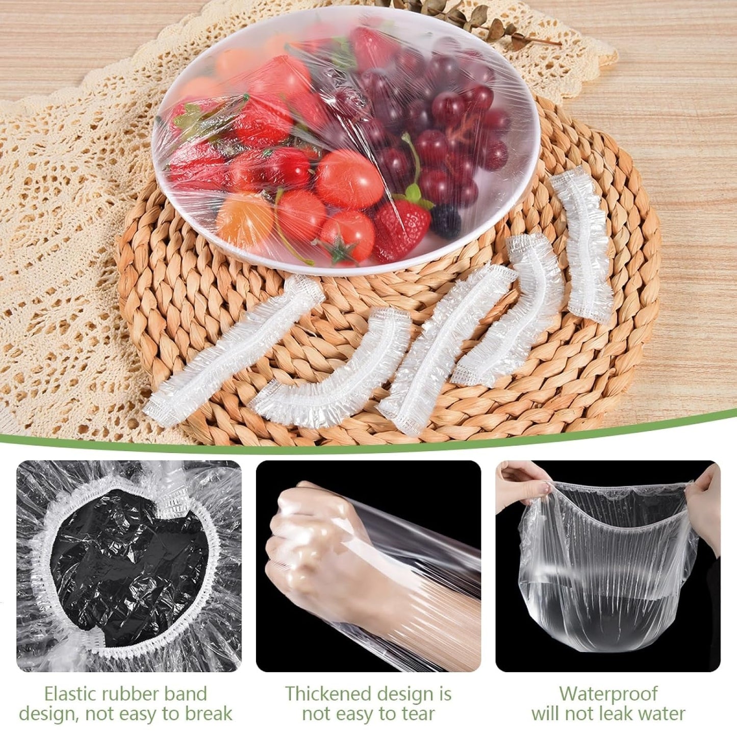 500 Pcs Plastic Wrap Food Dish Bowl Covers, Elastic Thickened Shower Caps for Sourdough Bread Proofing Stretch for Keeping Food Fresh And Dust Away