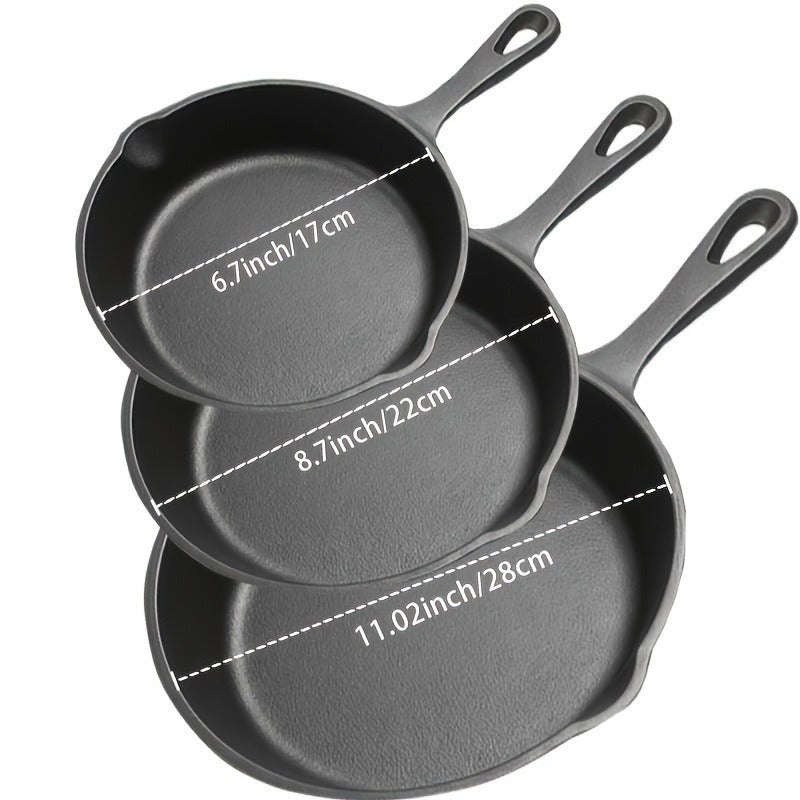 Premium Cast Iron Skillet Set - Non-Stick Frying Pans with Draining Spout, Perfect for Holiday Cooking, RV Use, and Campfire Dining