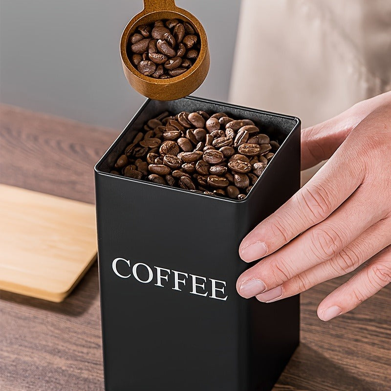 3-Piece Coffee and Snack Storage Canisters Set - Bamboo Lid & Iron Art Display Square Jars for Coffee Beans and Tea