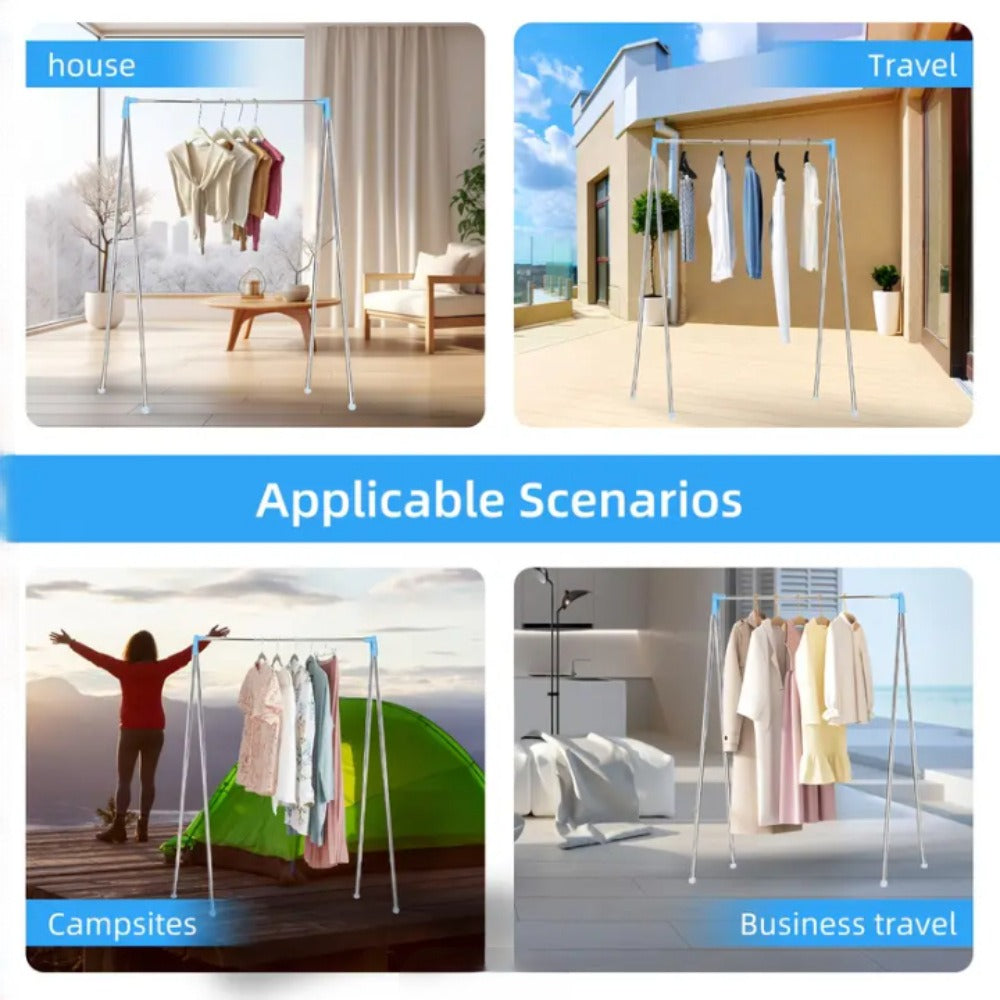 1pcs Multifunctional Portable Retractable Clothes Hanger, 34-78cm Adjustable Crossbar, 35-140cm Height Adjustable Folding Metal Clothesline Rack for Home, Laundry, Camping & Travel, Random Color