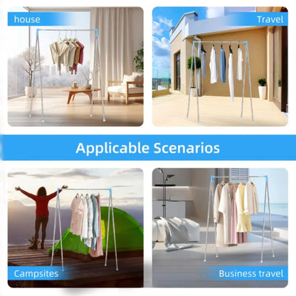 1pcs Multifunctional Portable Retractable Clothes Hanger, 34-78cm Adjustable Crossbar, 35-140cm Height Adjustable Folding Metal Clothesline Rack for Home, Laundry, Camping & Travel, Random Color