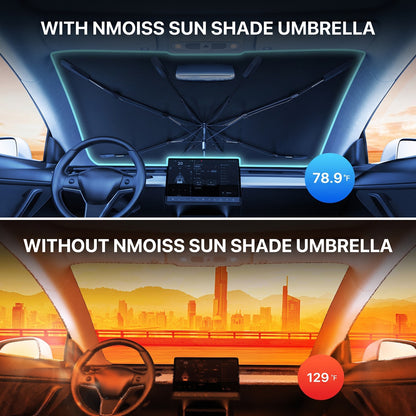 Car Windscreen Sun Shade Umbrella, Large Size 99% UV Ray Heat Blocking Foldable Sun Visor Shield with Pouch, Titanium Silver Coating Metal, for Car Front Window SUV Van Owners