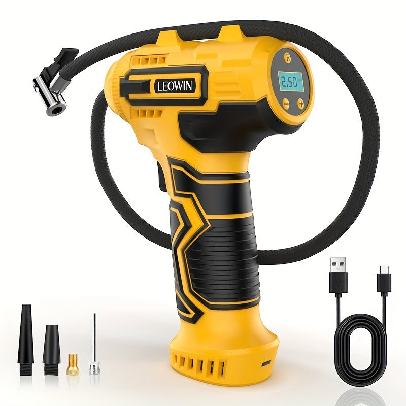 Portable Tire Inflator Air Compressor with Auto Shut-Off, Handheld 150 PSI Cordless Car Tire Pump, Digital Pressure Gauge/LED Light, Suitable for Cars, Motorcycles, Bicycles, Sports Balls, Rechargeable with Easy-to-Use Design - Essential Automotive A