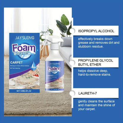 Carpet Stain Remover Spray Foam Cleaner, 4Pcs (4x120ml) Fast Acting Deep Cleaning Foam No Residue, White Bottle Foam Liquid, for Home Rugs Carpet Couch Upholstery Car Seats