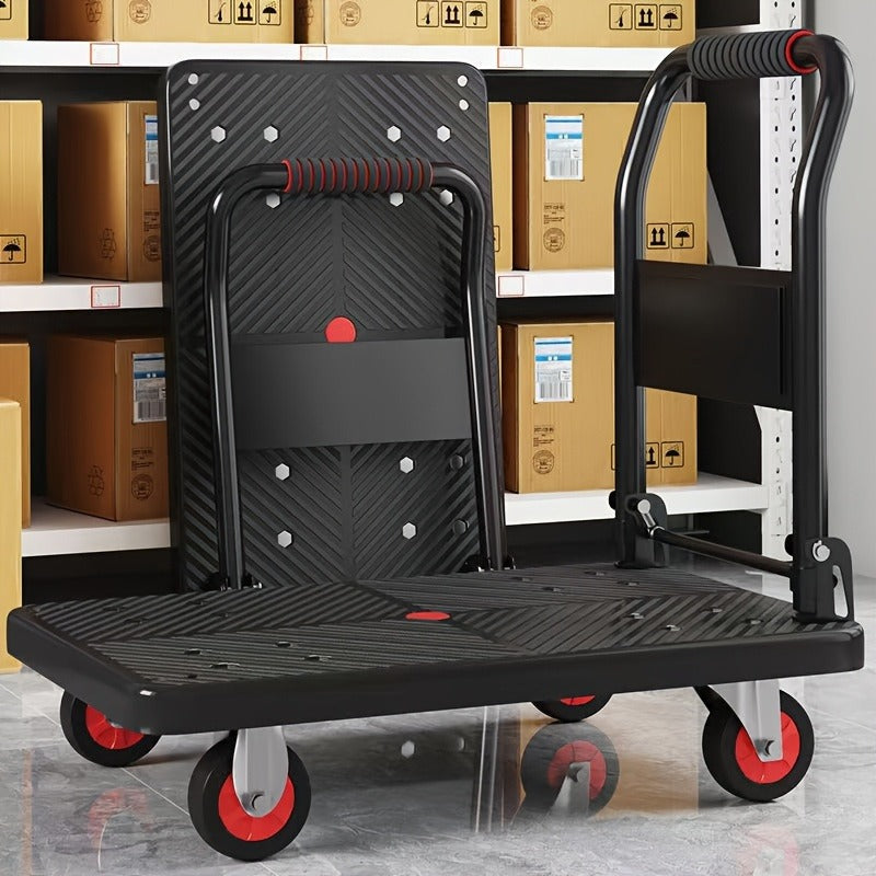 Heavy Duty Foldable Push Cart Dolly. Capacity | Upgraded Collapsible Hand Truck Folding Platform with Swivel Wheels | Flat Bed Moving Wagon | Space Saving Push Handle(35'' L x 22.5'' W)