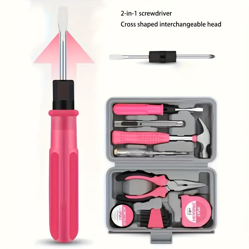 1 set of household tool set/ universal repair tool set for men and women, including hammer, measuring tape, pliers, screwdriver, portable portable tool box, DIY handmade gift for girlfriend, best friend, mother gift