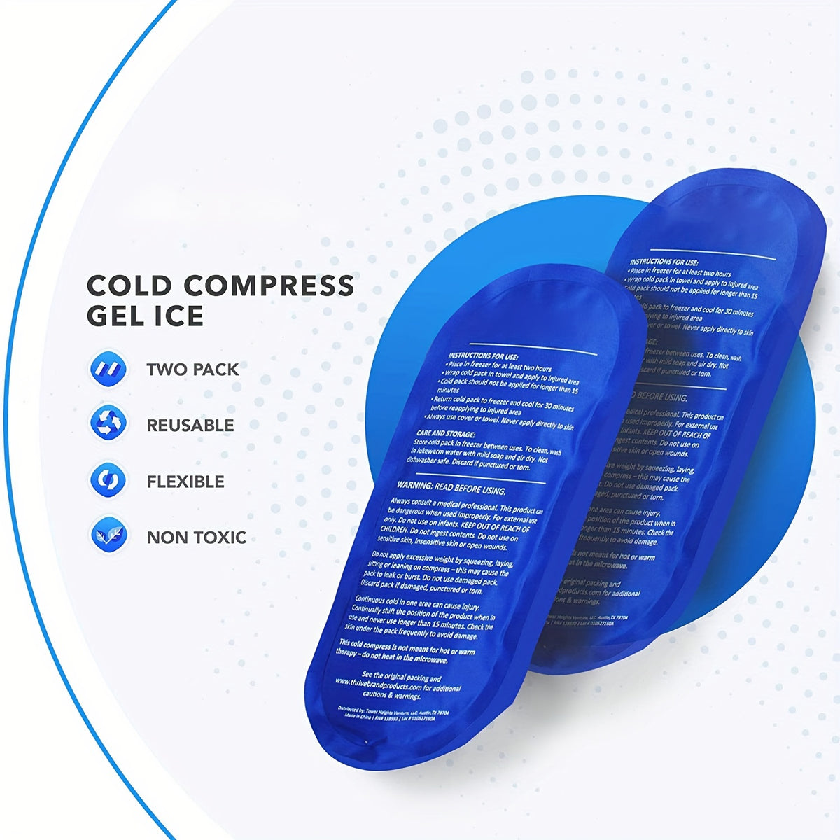 3-Pack Reusable Hot and Cold Gel Ice Pack Set for elbows, ankles, back, and shoulders, with adjustable straps