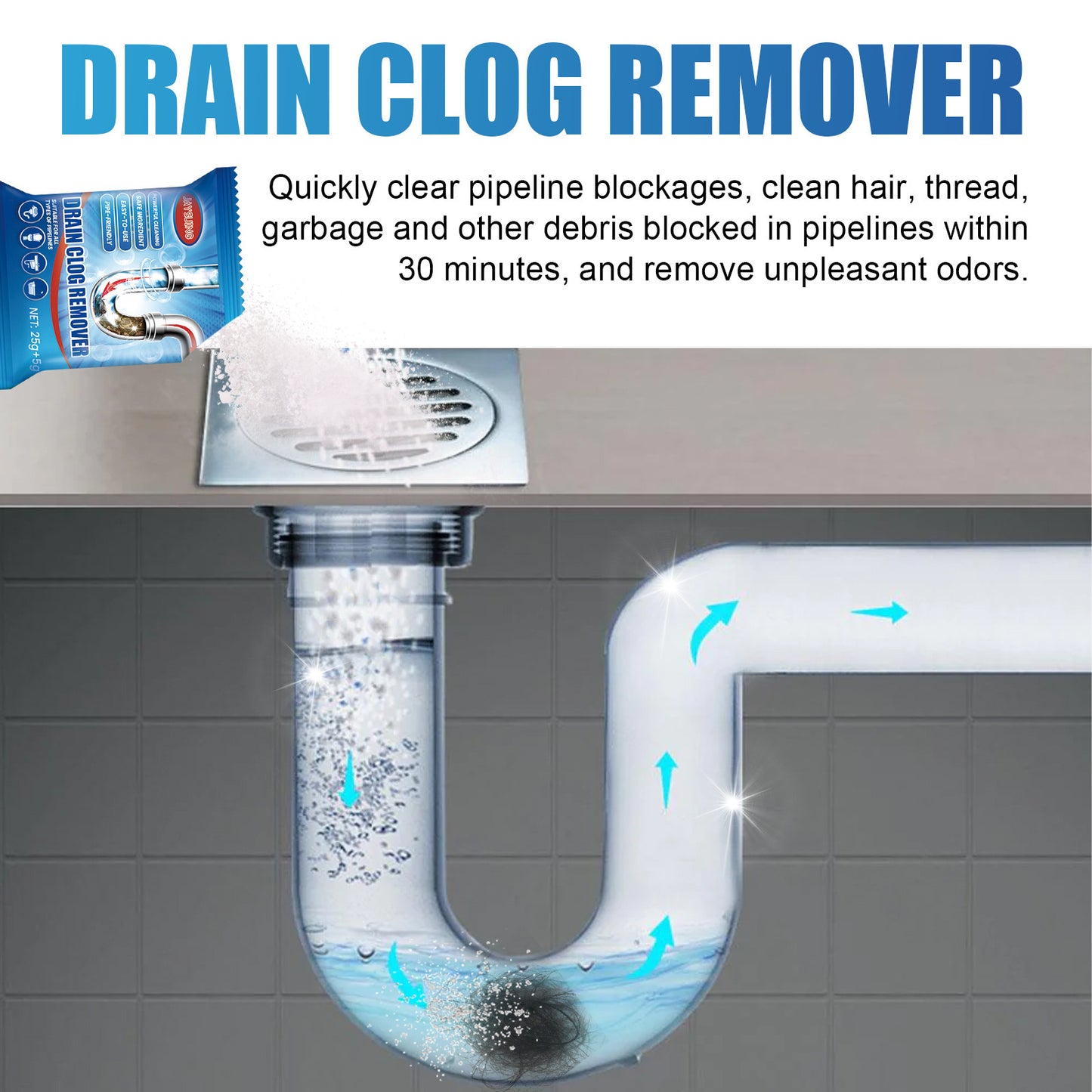 Drain Cleaner Powder for Kitchen & Bathroom, Pipe Unclogging Powder for Sink & Toilet, Fast-Acting Clog Remover for Grease Hair & Odour, Professional Strength