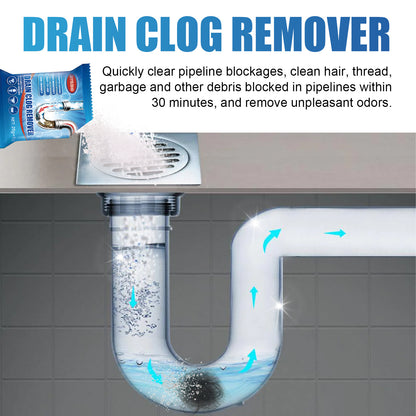 Drain Cleaner Powder for Kitchen & Bathroom, Pipe Unclogging Powder for Sink & Toilet, Fast-Acting Clog Remover for Grease Hair & Odour, Professional Strength