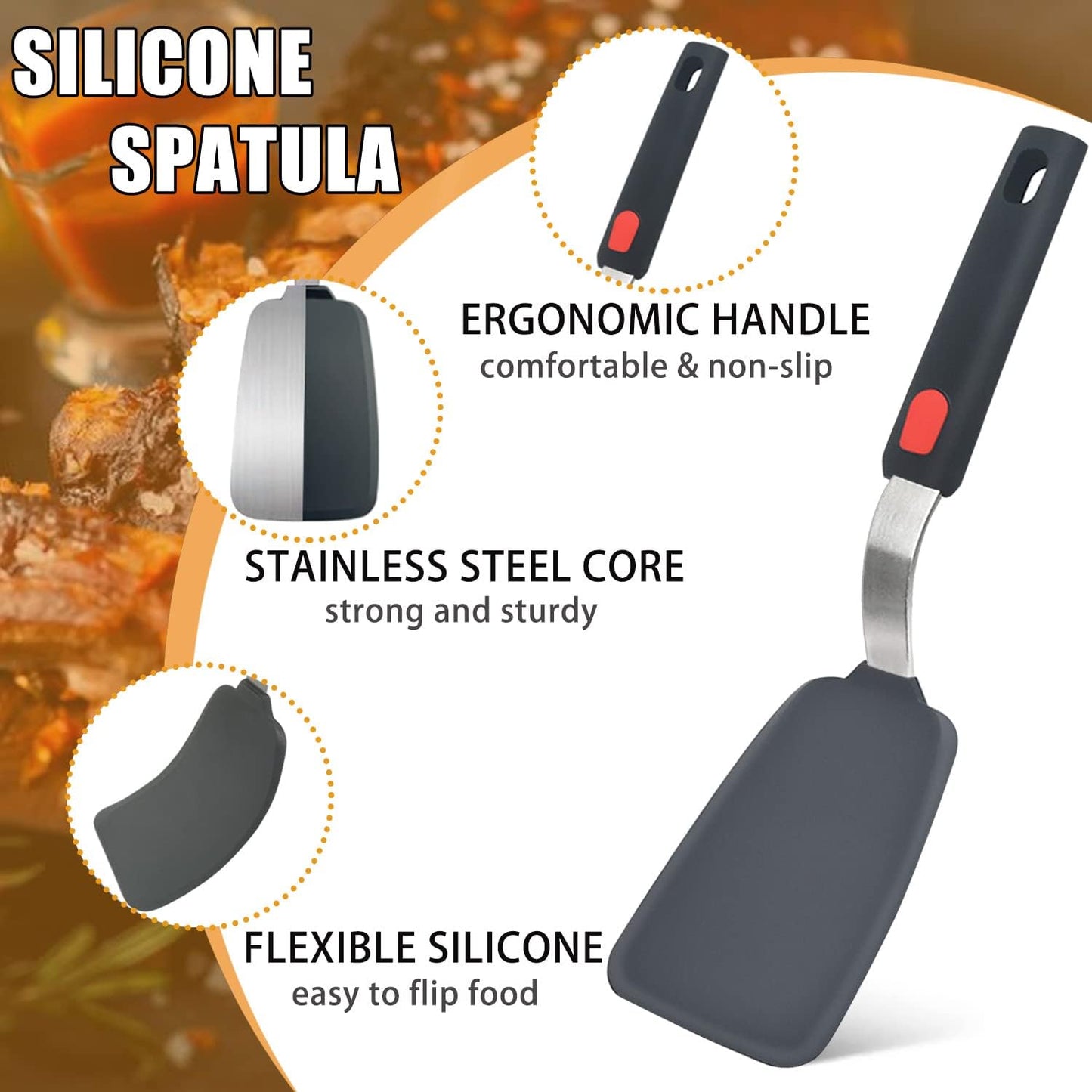 Silicone Spatula Turner Set of 3, Heat Resistant Cooking Spatulas for Nonstick Cookware, Large Flexible Kitchen  Rubber Spatula Set for Egg, Pancake, Fish, Burger