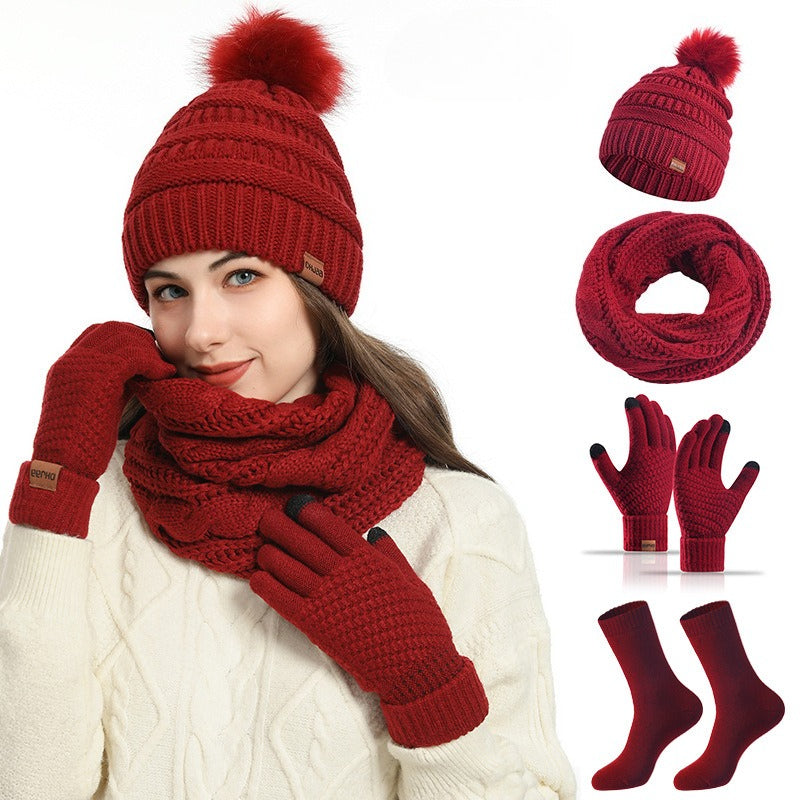 Warm Winter Knitted Set: Long Scarf, Beanie Hat, Touchscreen Gloves & Socks - Versatile 4-Piece Ensemble with Cozy Wool Lining for Men and Women- 4 Piece Bundle