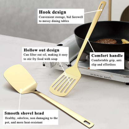 Gold Kitchen Utensils Set 6pcs, Titanium Gold Plating Stainless Steel Cooking Utensils Set, Kitchen Tools Spatulas Set, Cooking Spoons, Home Essentials Kitchen Gadgets Accessories
