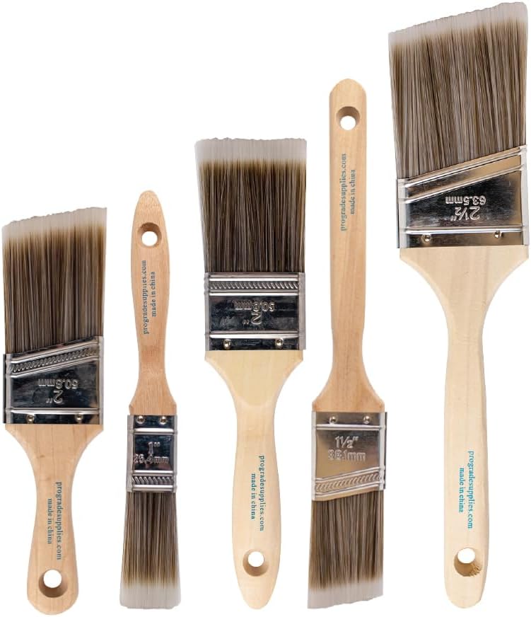 Paint Brushes, 5-Piece Paint Brush Set, Flat & Angle Brushes for Walls, Trim, Cabinets, Interior & Exterior Latex and Oil Paints, Stains