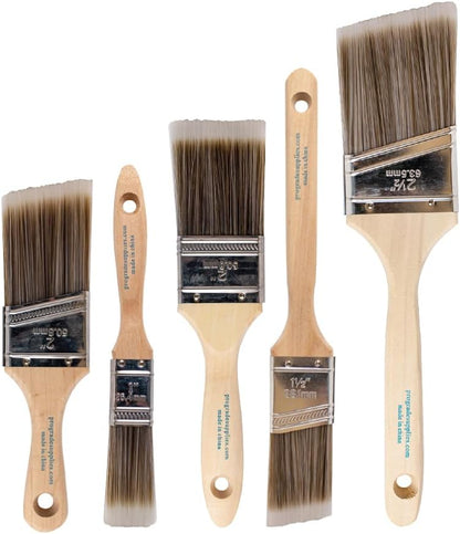 Paint Brushes, 5-Piece Paint Brush Set, Flat & Angle Brushes for Walls, Trim, Cabinets, Interior & Exterior Latex and Oil Paints, Stains