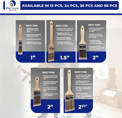 Paint Brushes, 5-Piece Paint Brush Set, Flat & Angle Brushes for Walls, Trim, Cabinets, Interior & Exterior Latex and Oil Paints, Stains